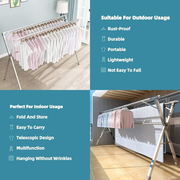 Dubkart 1.63 Meters Long Stainless Steel Adjustable and Foldable Clothes Drying Rack
