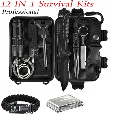 Dubkart 12in1 Outdoor Camping Hiking Emergency Survival Kit (Black)
