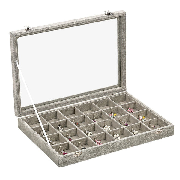 Dubkart 24 Grid Jewelry Storage Velvet Tray Case