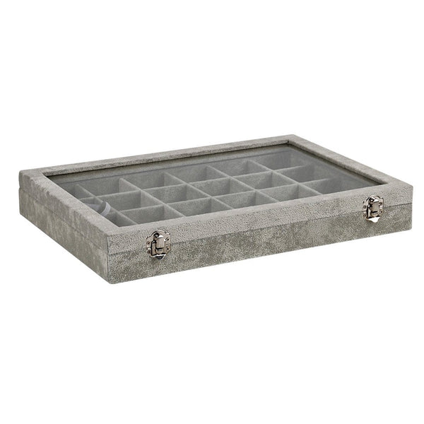 Dubkart 24 Grid Jewelry Storage Velvet Tray Case