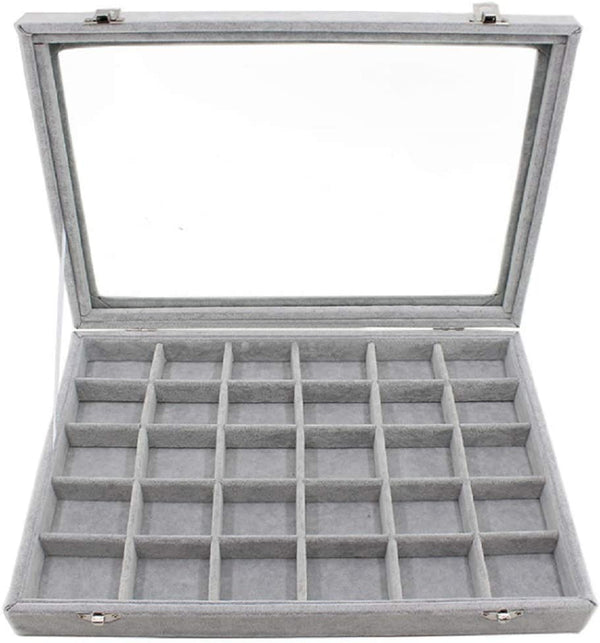 Dubkart 24 Grid Jewelry Storage Velvet Tray Case