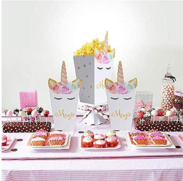 Dubkart 24 PCS Unicorn Themed Popcorn Boxes Standees Treats Party Supplies Kit