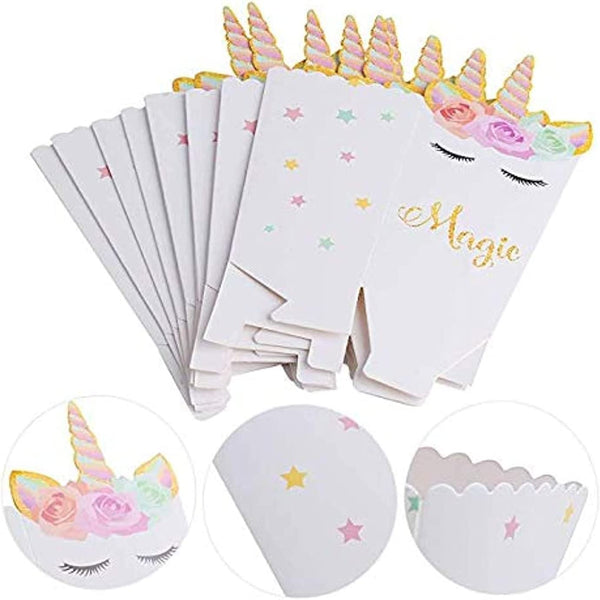 Dubkart 24 PCS Unicorn Themed Popcorn Boxes Standees Treats Party Supplies Kit