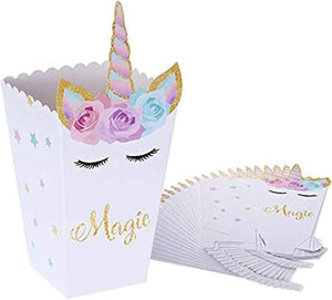 Dubkart 24 PCS Unicorn Themed Popcorn Boxes Standees Treats Party Supplies Kit