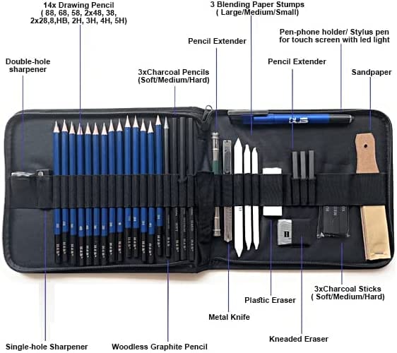 Dubkart 35 PCS Pencil Drawing Sketching Art Set with Holder Case