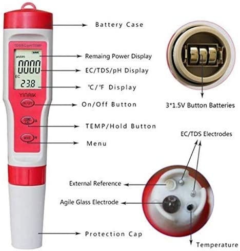 Dubkart 4in1 Digital Water Quality Tester PH TDS EC Temperature Meter