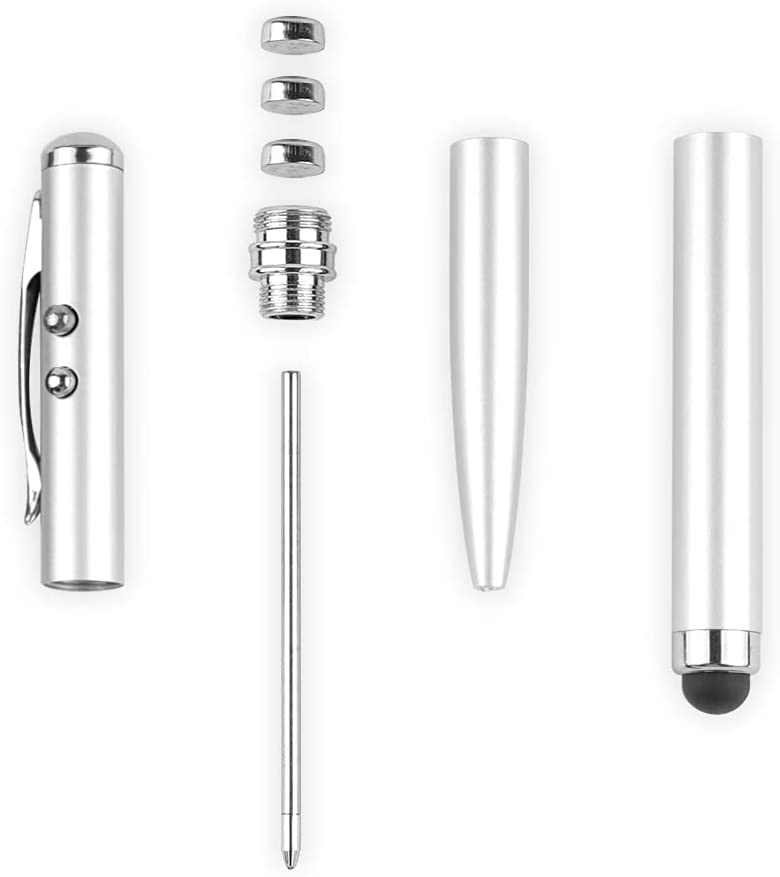 Dubkart 4in1 Presentation Laser Pointer Pen Flashlight and Stylus (Silver)