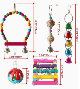 Dubkart 5 PCS Bird Parrot Pet Cage Hanging Bell Hammock Swing Toys