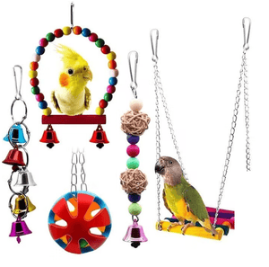 Dubkart 5 PCS Bird Parrot Pet Cage Hanging Bell Hammock Swing Toys