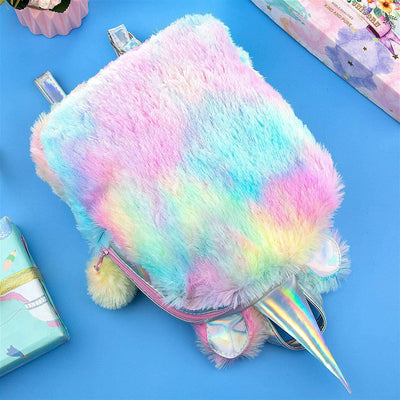 Dubkart Bags Fluffy Unicorn Rainbow Backpack Travel School Knapsack