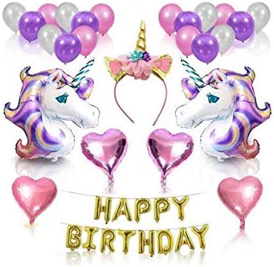 Dubkart Balloons 26 PCS Unicorn Glitter Theme Party Supplies Set