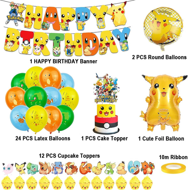 Dubkart Balloons Pikachu Pokemon Theme Birthday Party Supplies Decorations