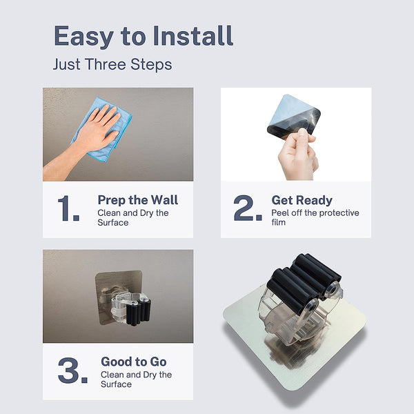 Dubkart Bathroom accessories 4 PCS Self Adhesive Broom Mop Holder