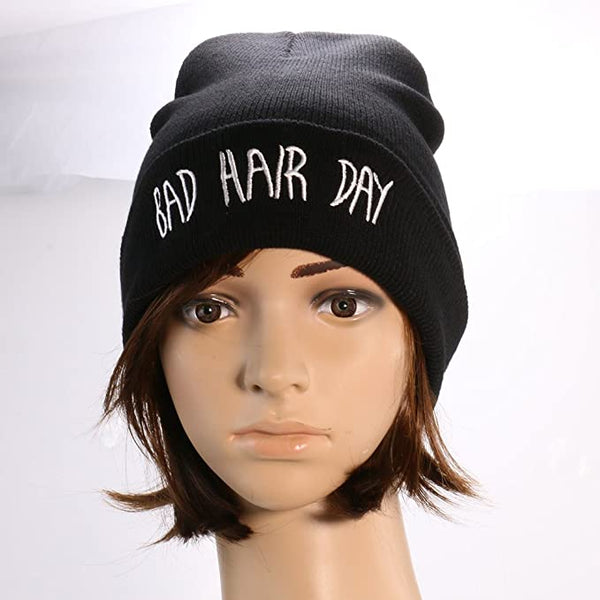 Dubkart Caps Unisex Bobble Knit Black Bad Hair Day Beanie Hat Cap