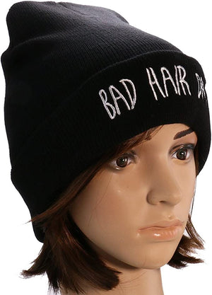 Dubkart Caps Unisex Bobble Knit Black Bad Hair Day Beanie Hat Cap