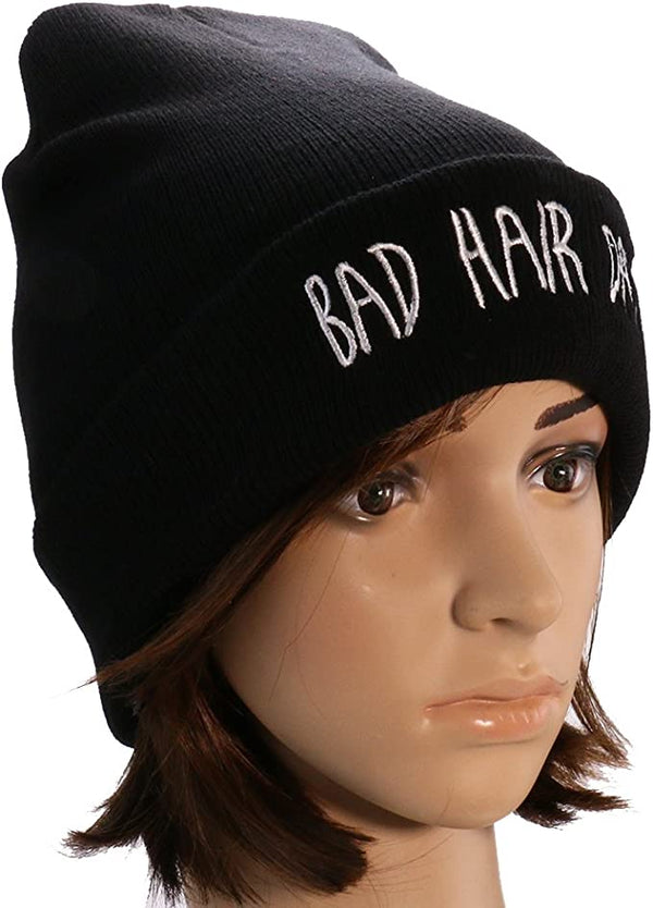 Dubkart Caps Unisex Bobble Knit Black Bad Hair Day Beanie Hat Cap