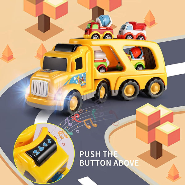 Dubkart Car toys Construction Vehicles Transport Truck Cars Toy Set with Lights & Sounds
