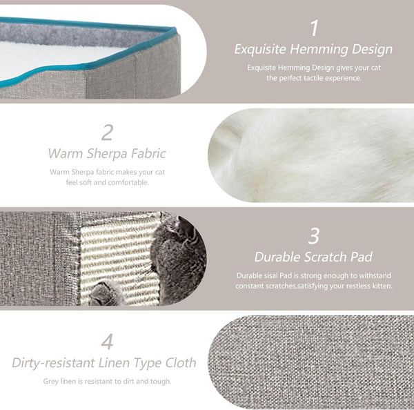 Dubkart Cat Bed and Scratch Pad with Hanging Fluffy Ball (Large)