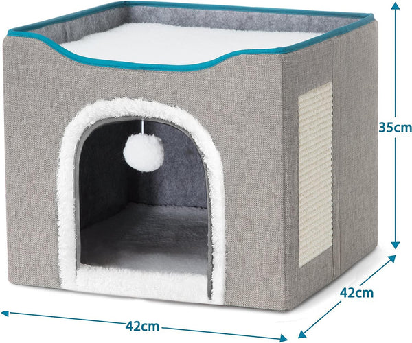 Dubkart Cat Bed and Scratch Pad with Hanging Fluffy Ball (Large)