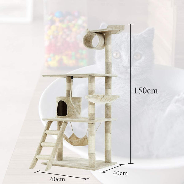 Dubkart Cat Tree Cat Tower Condo Activity Tree with Hammock 5ft (Beige)