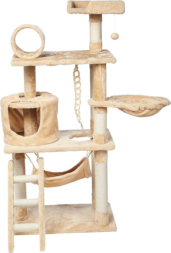 Dubkart Cat Tree Cat Tower Condo Activity Tree with Hammock 5ft (Beige)