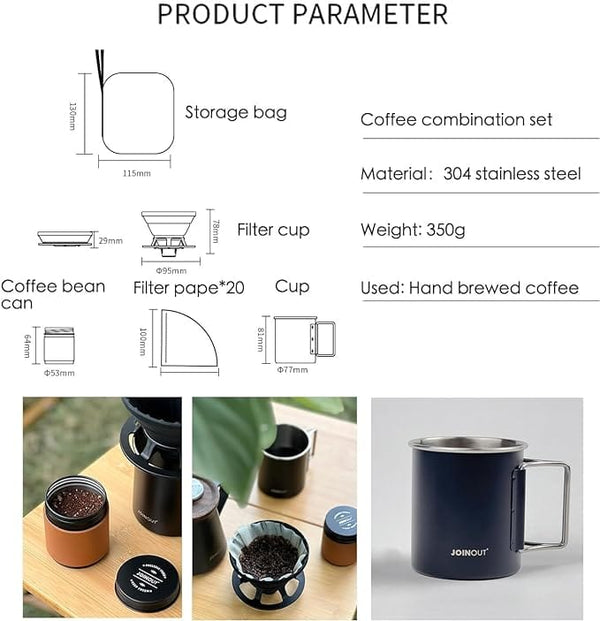 Dubkart Coffee accessories DUBKART Portable Drip Coffee Set for Traveling with 20 Pcs V60 Paper Cone Filters, Collapsible Silicone Dripper LFGB Certified, Easy to Clean
