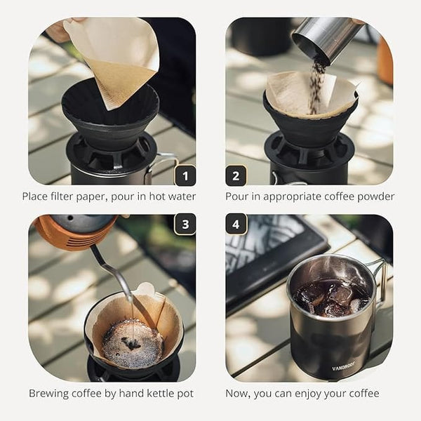 Dubkart Coffee accessories DUBKART Portable Drip Coffee Set for Traveling with 20 Pcs V60 Paper Cone Filters, Collapsible Silicone Dripper LFGB Certified, Easy to Clean