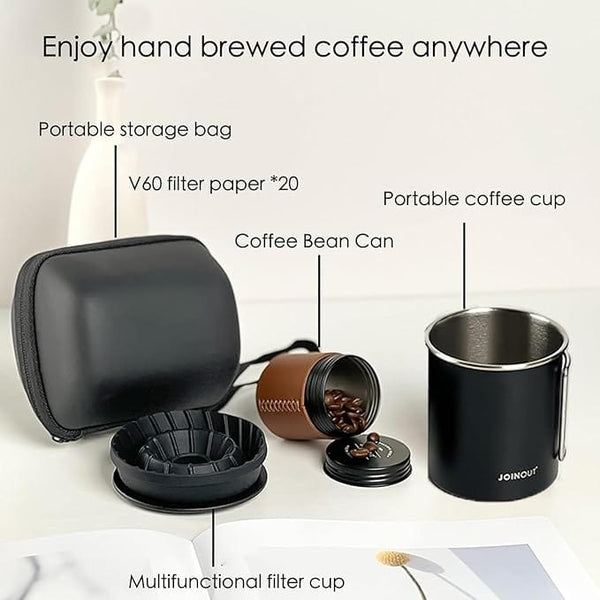 Dubkart Coffee accessories DUBKART Portable Drip Coffee Set for Traveling with 20 Pcs V60 Paper Cone Filters, Collapsible Silicone Dripper LFGB Certified, Easy to Clean