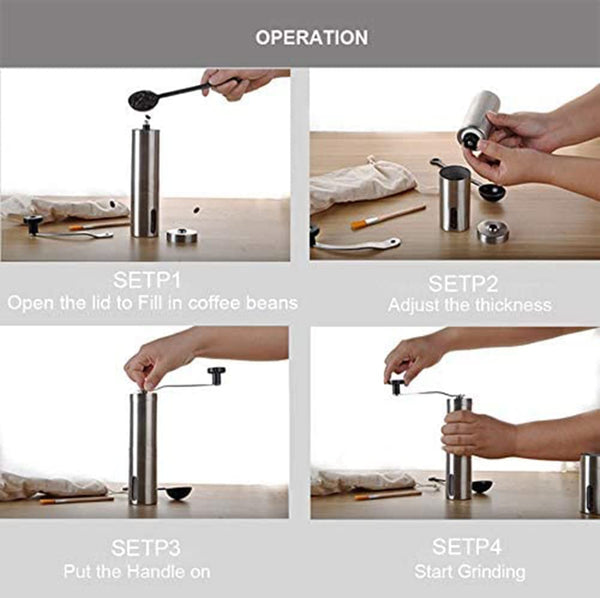 Dubkart Coffee accessories Manual Coffee Grinder Conical Burr Mill Brushed Stainless Steel (Silver)