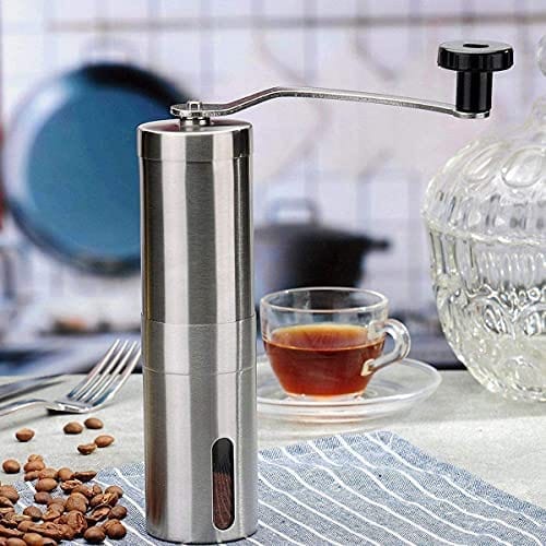 Dubkart Coffee accessories Manual Coffee Grinder Conical Burr Mill Brushed Stainless Steel (Silver)