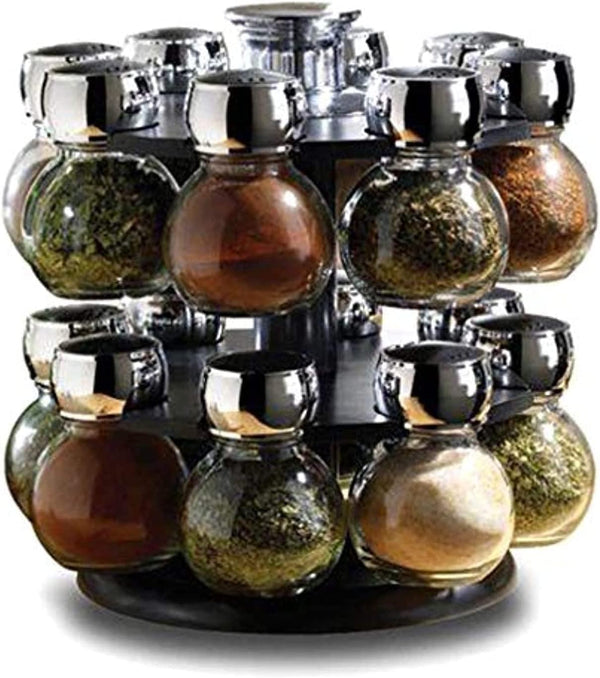 Dubkart Containers & Storage 16 PCS Rotating Glass Spice Jar Storage Rack Set