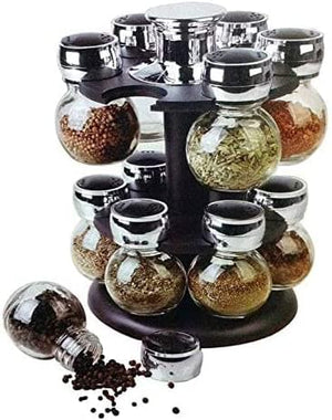 Dubkart Containers & Storage 16 PCS Rotating Glass Spice Jar Storage Rack Set