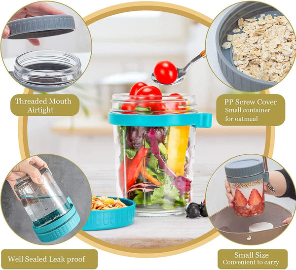 Dubkart Containers & Storage 2 PCS Overnight Oats Jar Airtight with Lid and Spoon 350ml