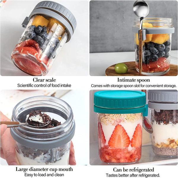 Dubkart Containers & Storage 2 PCS Overnight Oats Jar Airtight with Lid and Spoon 350ml