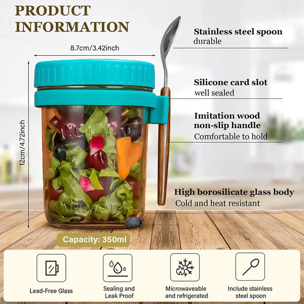 Dubkart Containers & Storage 2 PCS Overnight Oats Jar Airtight with Lid and Spoon 350ml