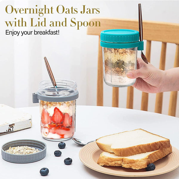 Dubkart Containers & Storage 2 PCS Overnight Oats Jar Airtight with Lid and Spoon 350ml