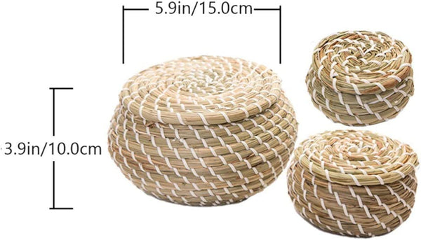 Dubkart Containers & Storage 3 PCS Mini Straw Basket Storage Set With Lid