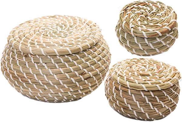 Dubkart Containers & Storage 3 PCS Mini Straw Basket Storage Set With Lid