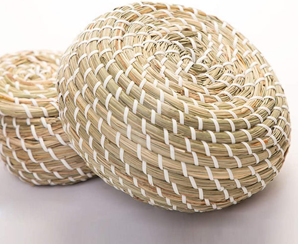 Dubkart Containers & Storage 3 PCS Mini Straw Basket Storage Set With Lid