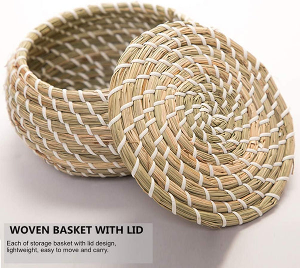 Dubkart Containers & Storage 3 PCS Mini Straw Basket Storage Set With Lid