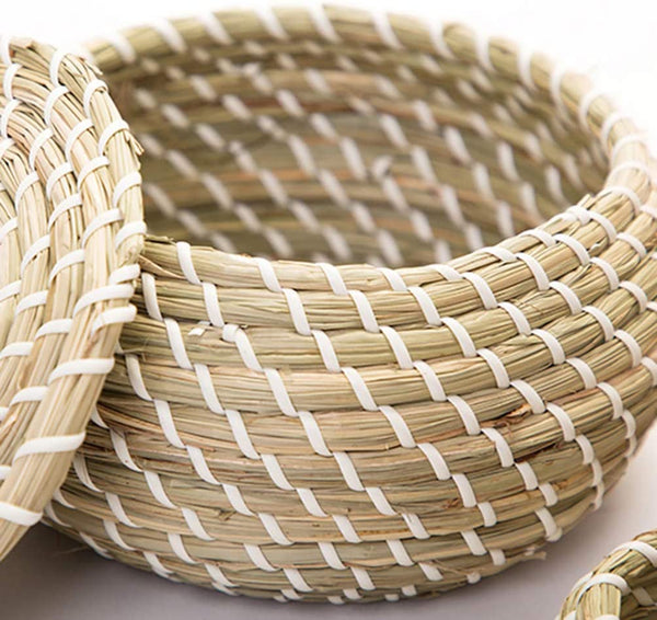 Dubkart Containers & Storage 3 PCS Mini Straw Basket Storage Set With Lid