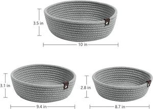 Dubkart Containers & Storage DUBKART Rope Woven Storage Baskets for Organizing Rope Storage Basket Set of 3 Cotton Rope Storage Durable Nursery Baskets Organizer Bins for Baby Toys, Cotton with Corn Skin Design