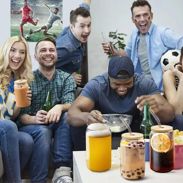 Dubkart Cups and glasses 2 PCS Beer Can Shaped Glasses Cups with Bamboo Lids & Glass Straw - Cocktails, Tea, Ice Coffee