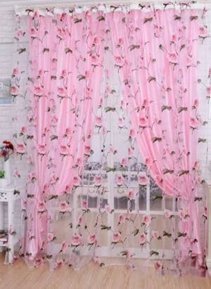 Dubkart Curtains & Drapes Pink Printed Curtain Modern Flowers Leaves Forest 270 x 110 cms