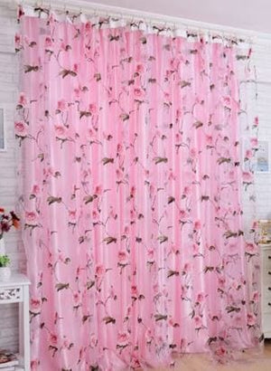 Dubkart Curtains & Drapes Pink Printed Curtain Modern Flowers Leaves Forest 270 x 110 cms