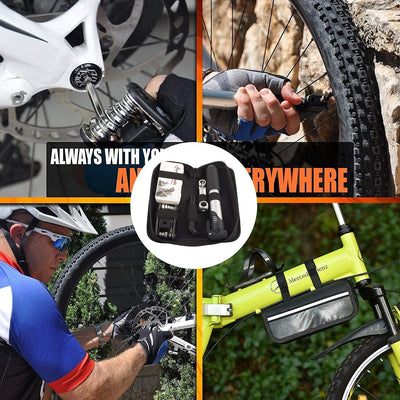 Dubkart Cycling Bicycle Tire Puncture Repair Tool Kit Set with Pump & Pouch