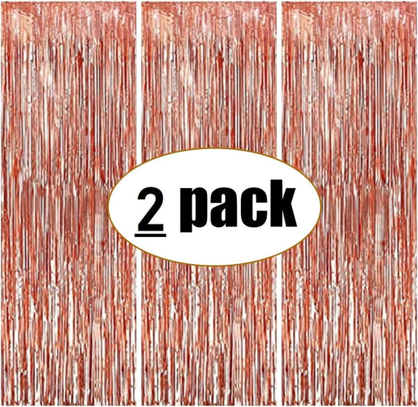 Dubkart Decor 2 PCS Rose Gold Fringe Curtains Wedding Birthday Party Photo Booth Background