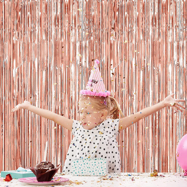 Dubkart Decor 2 PCS Rose Gold Fringe Curtains Wedding Birthday Party Photo Booth Background