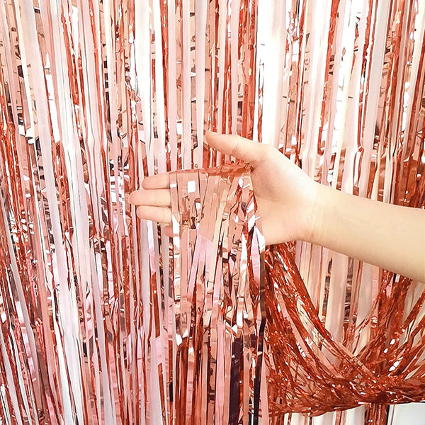 Dubkart Decor 2 PCS Rose Gold Fringe Curtains Wedding Birthday Party Photo Booth Background