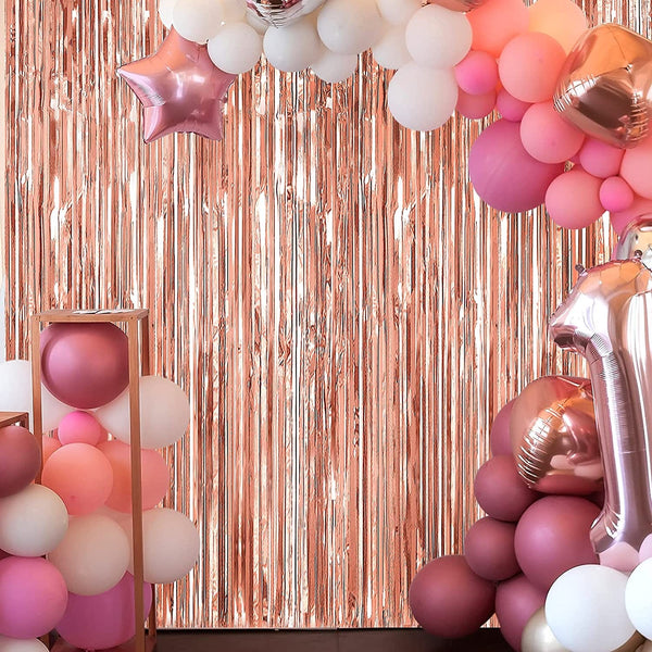Dubkart Decor 2 PCS Rose Gold Fringe Curtains Wedding Birthday Party Photo Booth Background